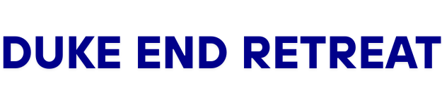 DUKE END RETREAT" logo in dark blue text.